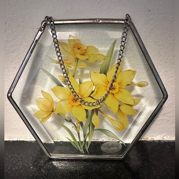 Other - Lyford Beveled Glass Sun-catcher Art Glass Floral USA Made. Signed D. Hague